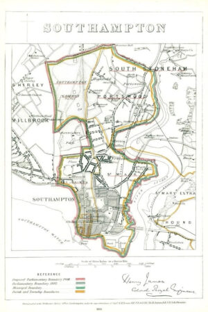 1868 Hampshire Boundary Commission Ordnance MAP PLAN of SOUTHAMPTON (BC151)