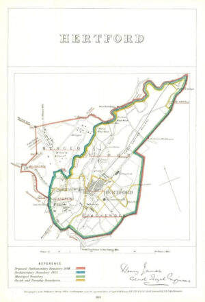1868 Hertfordshire Boundary Commission Ordnance MAP PLAN of HERTFORD (BC75)