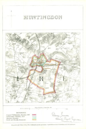 1868 Cambridgeshire Boundary Commission Ordnance MAP PLAN of HUNTINGDON (BC79)