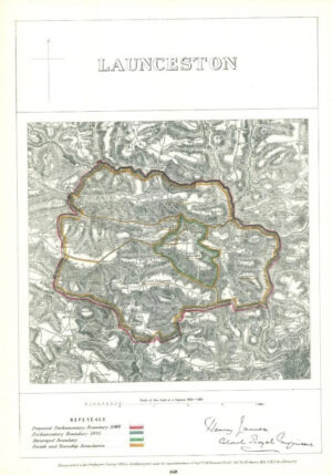1868 Cornwall Boundary Commission Ordnance MAP PLAN of LAUNCESTON (BC88)