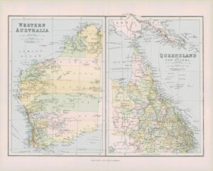 1903 Original Antique Colour Map - WESTERN AUSTRALIA QUEENSLAND New Guinea (35)