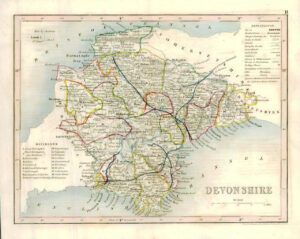 1860 Joshua Archer map of DEVONSHIRE England with outline colour (AM3/22)