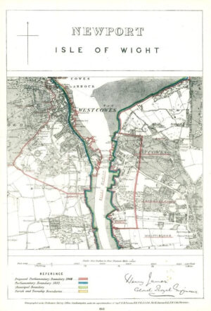 1868 Hampshire Boundary Commission Ordnance MAP NEWPORT (Isle of Wight) (BC119)