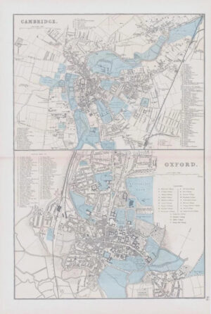 1883 Large Map of CAMBRIDGE & OXFORD City Plans Ordnance Survey by Bacon (BO80)