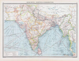 c1907 Large Antique Map INDIAN EMPIRE INDUSTRIES & COMMINICATIONS Burma (ISM)
