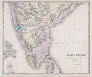 1858 Large Antique Map HINDOSTAN SOUTHERN PART India & part CEYLON (ISM)