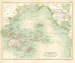 c1912 Map of OCEANIA PACIFIC OCEAN on Mercators Projection Chart Regions (BS72)