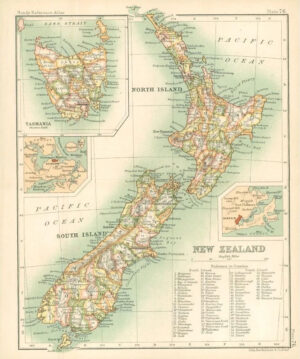 c1912 Map of NEW ZEALAND Chart Regions Australia (BS80)