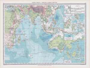 c1907 Large Antique Map INDIAN OCEAN Cables & Ocean Depths Australia (ISM)