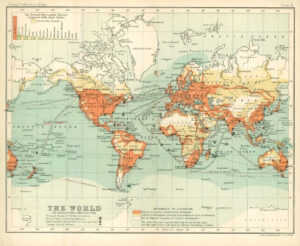 c1912 THE WORLD MAP on Mercators Projection Barren Regions Developed areas (BS5)