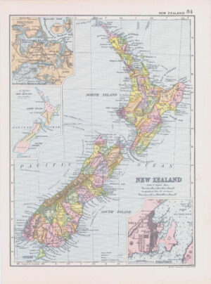 1898 Antique Colour Map NEW ZEALAND Hawke Bay Marlborough Wairoa Tuapeka (NGA/4)