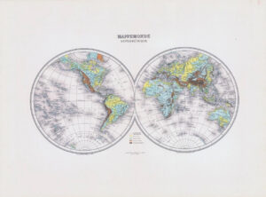 1892 Large Colour Antique Map MAPPEMONDE HYPSOMÉTRIQUE Hypsometric World (NAI/9)