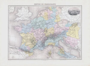 1892 Colour Antique Map EMPIRE DE CHARLEMAGNE Empire of Charlemagne (NAI/13)