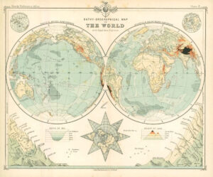 c1912 BATHY-OROGRAPHICAL MAP OF THE WORLD Equal Area Projection (BS2)