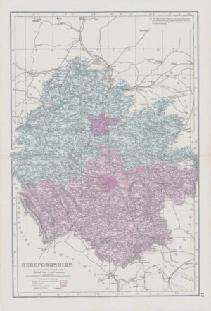 1883 Large Map of HEREFORDSHIRE Ordnance Survey by Bacon (BO17)