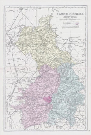 1883 Large Map of CAMBRIDGESHIRE Ordnance Survey by Bacon (BO4)
