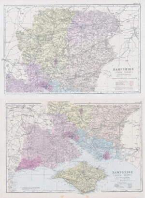 1883 Large Map HAMPSHIRE Set of 2 Maps Ordnance Survey by Bacon (BO15/16)