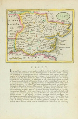 c1787 Original Antique Map of ESSEX by J Seller hand coloured (003)