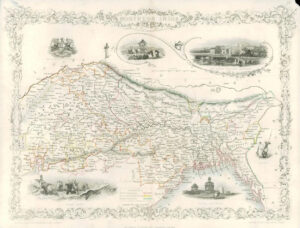 1851 - Original Illustrated Antique Map NORTHERN INDIA by John Tallis (DW120)