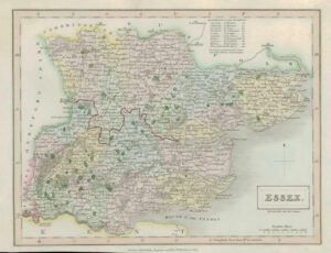 1833 Original Antique Colour Map of ESSEX by Chapman & Hall