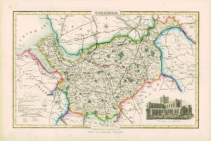 1846 - Original Antique Map of CHESHIRE by Slater CHESTER CATHEDRAL