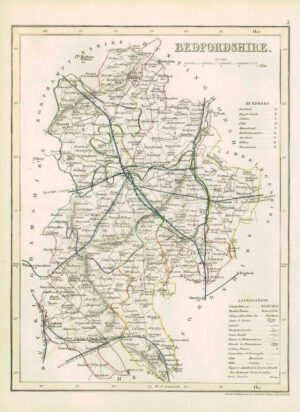 1855 - Original antique map of "BEDFORDSHIRE" by JOSHUA ARCHER (2)