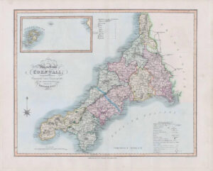 1833 Large Engraved Map CORNWALL by William Ebden Duncan Original Colour (DUK14)