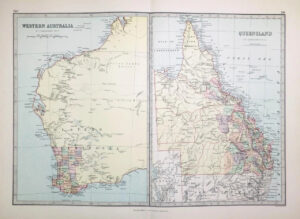 1883 - Large Antique Colour Map of WESTERN AUSTRALIA QUEENSLAND   (PHA)