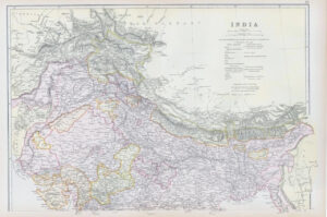 1882 LARGE Colour Antique Map of INDIA by BLACKIE (BA28)