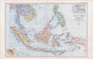 1893 Large Colour Antique Map EAST INDIA ISLANDS Lower Burma Siam Anam (BPA37)
