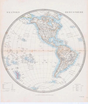 c1860 Large Colour Antique Map WESTERN HEMISPHERE World (MA/1)