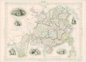1850 - Original RARE Antique Map of "CHINA AND BURMA" Asia by Tallis (72d)