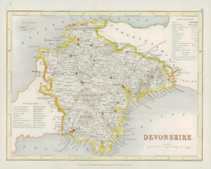 c1845 - Original Antique Colour Map of DEVONSHIRE by Dugdale (DLM10)