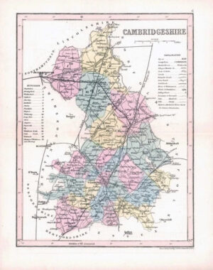1860 - Original antique colour map of "CAMBRIDGESHIRE" Joshua Archer (8)