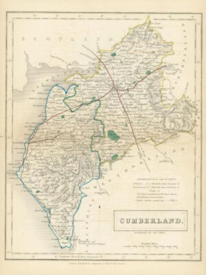 c1820 - Original Antique Map CUMBERLAND Chapman Hall outline hand colour (CP5-M)