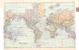 1893 Large Antique Colour Map THE WORLD ON MERCATOR'S PROJECTION (BPA2)