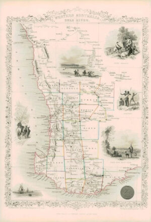 1851 Original Antique Map of "WESTERN AUSTRALIA" SWAN RIVER by Tallis (DW41)