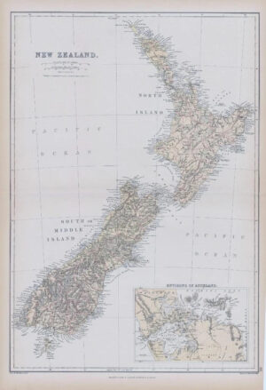1882 LARGE Antique Colour Map of NEW ZEALAND & AUCKLAND by BLACKIE (BA1)