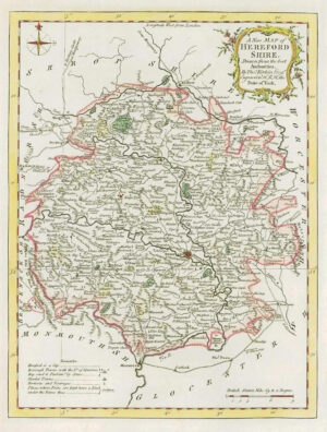 1764 Original Antique Map - HEREFORDSHIRE by Thomas KITCHIN Hand coloured (16)