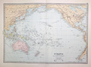 1883 - Large Antique Colour Map of PACIFIC OCEAN Australasia USA Mongolia (PHA)