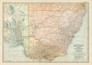 1903  Large Colour Map AUSTRALIA South-East Part VICTORIA NEW SOUTH WALES (EB46)