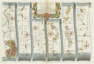1675 LONDON > ST DAVIDS Road Map Ogilby Hounslow Maidenhead Henley Abingdon
