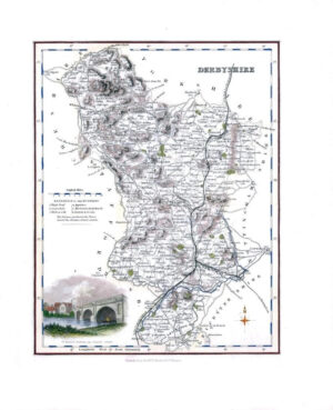 1836 - Original Antique Map of DERBYSHIRE View of Derby by Fullerton (FCM20)