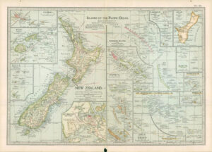 1903  Large Colour Map ISLANDS OF THE PACIFIC OCEAN New Zealand (EB47)