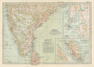 1903  Large Colour Map INDIA Southern Part with BOMBAY AND VICINITY (EB40)