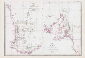 1863 Large Antique Map WESTERN SOUTH AUSTRALIA by Edward Weller (DA216)