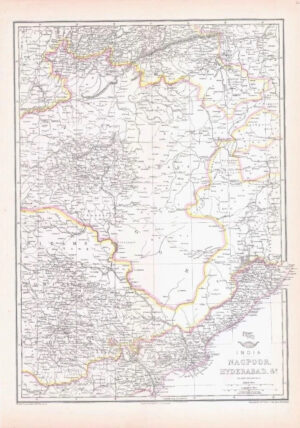 1863 Large Antique Map INDIA NAGPOOR HYDERABAD & c by Edward Weller (DA182)