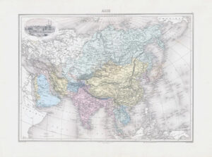 1892 Large Colour Antique Map of ASIE Asia Vignette View of Bènarés (NAI/44)