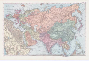 1898 Antique Map ASIA AND EUROPE China Persia Germany Arabia Japan Siam (NGA23)