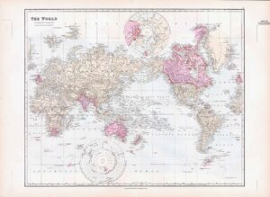 1887 Large Antique Folio Map WORLD MERCATOR PROJECTION Stanford (SLA5)